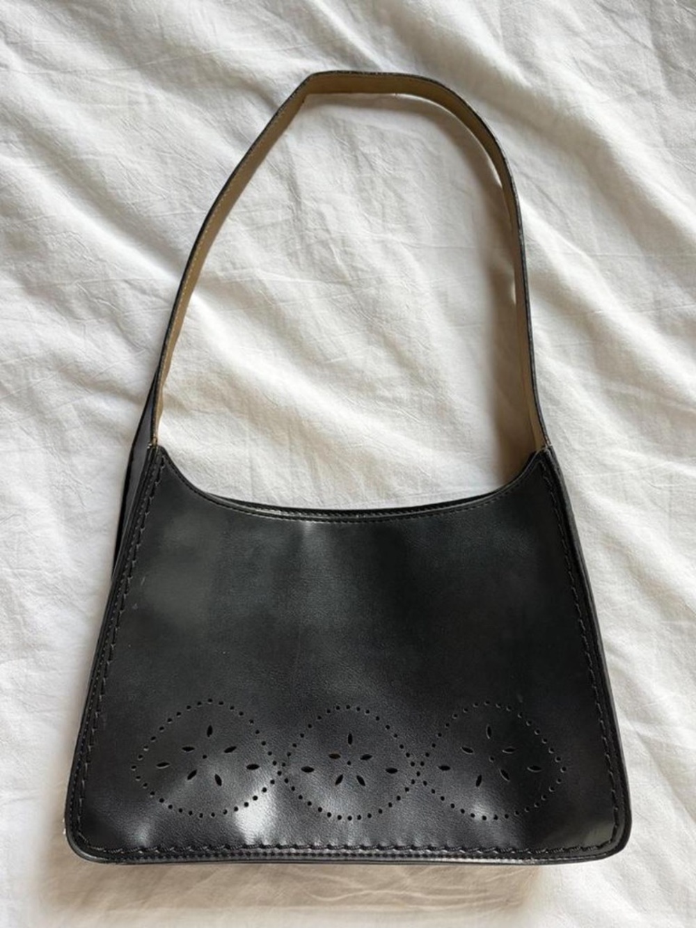 Y2K Shoulder Bag Cut Out Embroidered Black